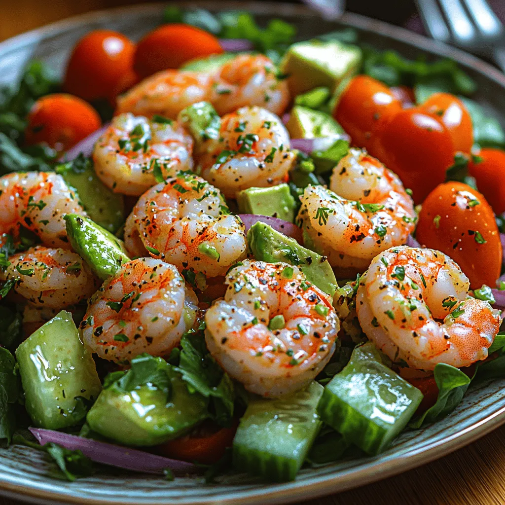 The Zesty Shrimp Avocado Salad is not only a feast for the eyes but also a powerhouse of nutrition. Shrimp is an excellent source of high-quality protein and is rich in omega-3 fatty acids, which are essential for heart health. Avocados, on the other hand, are famous for their creamy texture and abundant healthy fats, particularly monounsaturated fats, which can help reduce bad cholesterol levels. Additionally, avocados are packed with fiber, vitamins, and minerals.