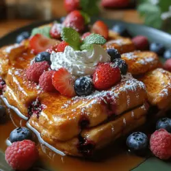 French toast is a beloved breakfast classic that evokes warm memories of lazy weekend mornings and family gatherings around the breakfast table. Whether enjoyed in its simplest form or adorned with various toppings, French toast has a way of delighting both the palate and the spirit. Among the myriad of ways to prepare this breakfast staple, the Dreamy Berry Bliss Stuffed French Toast stands out as a delightful twist on tradition. This indulgent recipe combines creamy filling with fresh, juicy berries, creating a harmonious blend of flavors and textures that promises to elevate your breakfast experience.