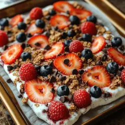 Frozen Yogurt Berry Bark is more than just a simple dessert; it's an experience. The vibrant colors of the berries against the creamy yogurt create a visually appealing treat that looks as good as it tastes. The combination of flavors and textures—from the tartness of the berries to the sweetness of the yogurt and the crunch of granola—makes every bite a delightful surprise.
