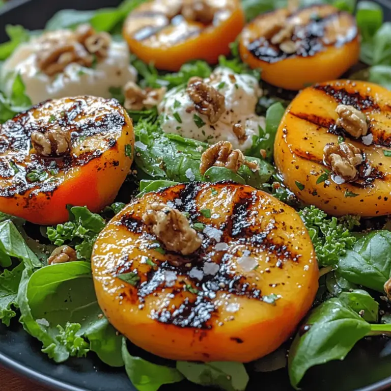 As the sun shines brighter and the days grow longer, summer brings with it an abundance of fresh produce, making it the perfect season for vibrant and refreshing salads. One dish that captures the essence of summer is the Grilled Peach and Burrata Salad. This delightful salad is not only visually stunning but also a celebration of sweet and savory flavors that harmonize beautifully on your palate. The juicy, caramelized peaches paired with the creamy burrata create a dish that is both indulgent and satisfying, making it an ideal choice for summer picnics, barbecues, or light weeknight dinners.