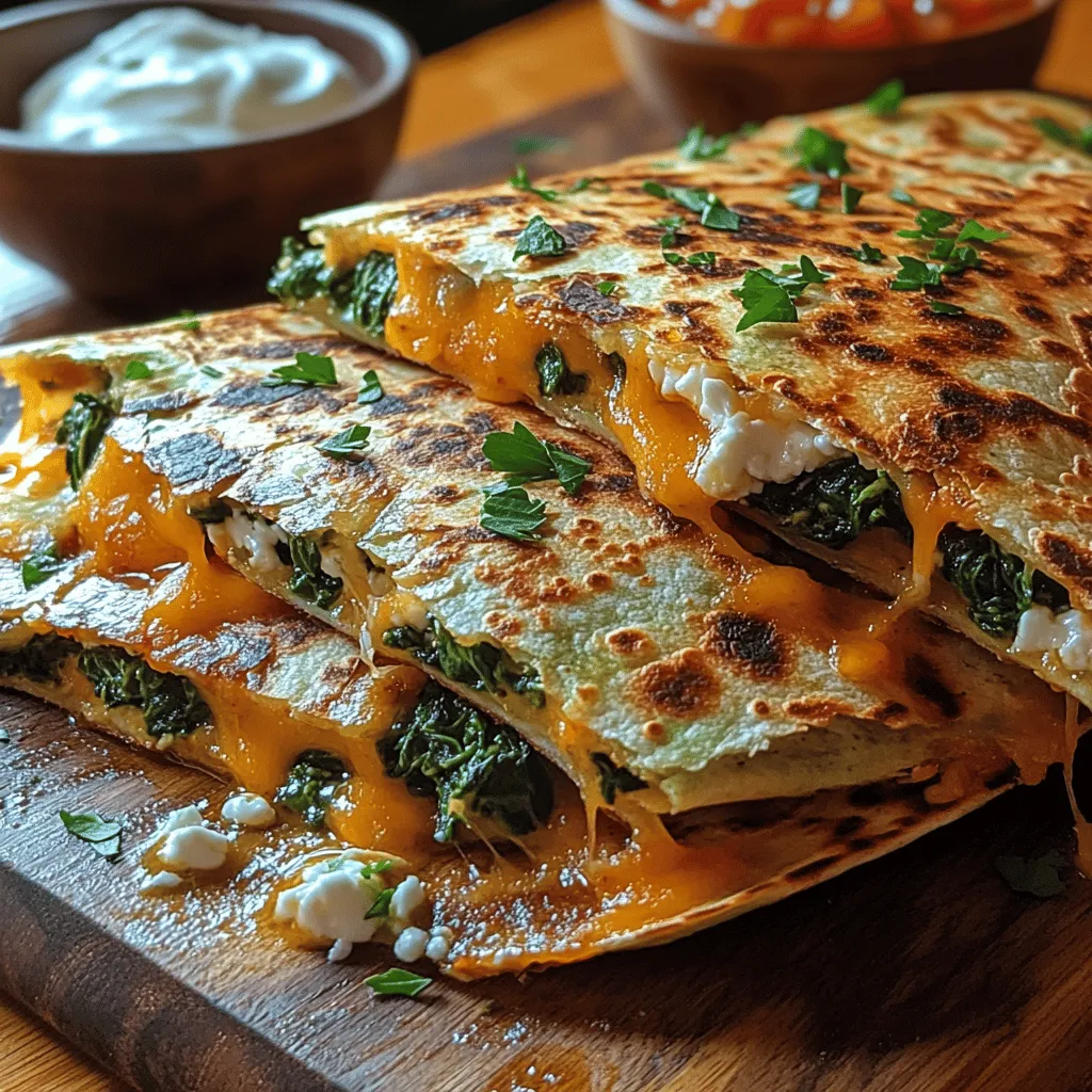 If you're searching for a quick, satisfying, and nutritious meal, look no further than Spinach & Feta Fiesta Quesadillas. This delightful dish combines the earthy flavors of fresh spinach with the tangy creaminess of feta cheese, nestled between crispy tortillas. Perfect for lunch, dinner, or even as a snack, these quesadillas are not only delicious but also versatile enough to cater to various occasions. Whether serving them at a family gathering, a casual get-together with friends, or preparing a simple meal for yourself, these quesadillas are sure to impress.