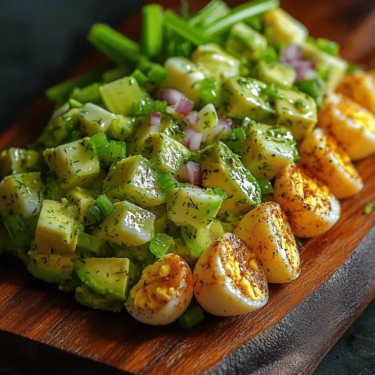 This creamy avocado egg salad is more than just a meal; it’s a culinary experience that brings together the richness of avocados and the satisfying protein of eggs. The smooth, buttery texture of avocados complements the softness of hard-boiled eggs, resulting in a salad that is both comforting and refreshing. Whether served on a bed of greens, as a filling for a sandwich, or simply enjoyed with whole-grain crackers, this dish is adaptable and can cater to various dietary preferences.