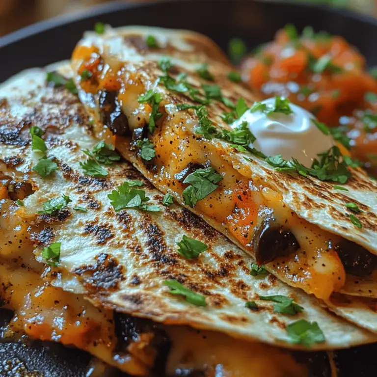If you're looking for a dish that beautifully marries comfort and flavor, look no further than Chile Relleno Quesadillas. This delightful recipe brings together the rich, smoky essence of roasted poblano peppers and the indulgent creaminess of melted cheese, all nestled between crispy flour tortillas. The result is a dish that is not only satisfying but also a vibrant celebration of traditional Mexican flavors, making it a perfect choice for both casual family dinners and more festive gatherings.