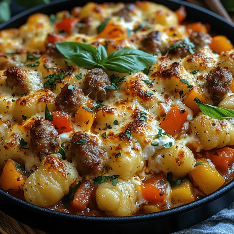 The roots of gnocchi trace back to ancient Italy, where this simple yet satisfying dish was crafted from basic ingredients like potatoes and flour. Over the centuries, gnocchi evolved into various forms, each region of Italy adding its own twist. This dish, Savory Sausage Baked Gnocchi Delight, takes inspiration from traditional Italian cooking while incorporating the robust flavors of Italian sausage, making it a true crowd-pleaser.