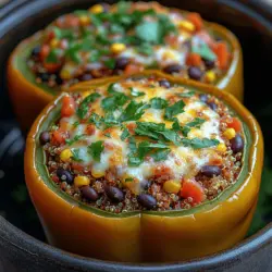 Savory Spinach and Quinoa Slow Cooker Stuffed Bell Peppers