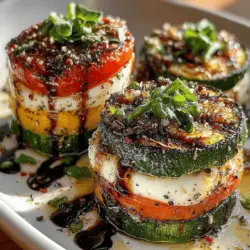 To create the perfect Grilled Zucchini Caprese Stackers, start with fresh zucchini. Choose medium-sized zucchinis as they have a balanced texture and flavor. To ensure uniform thickness, wash the zucchini thoroughly, then slice them into ¼-inch rounds. This thickness is ideal for grilling, allowing the zucchini to become tender without falling apart.