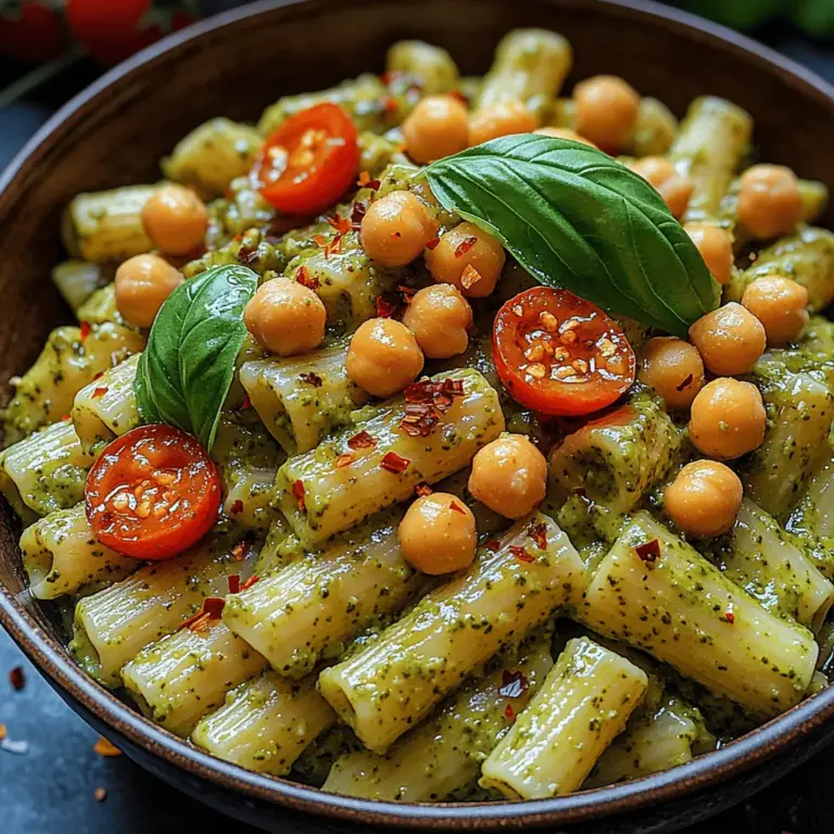 When it comes to quick, nutritious meals, few dishes can rival the comfort and satisfaction of Creamy Pesto Chickpea Pasta. This recipe masterfully combines the rich, velvety texture of a creamy sauce with the vibrant, herbaceous notes of fresh pesto, creating a delightful harmony of flavors that tantalizes the taste buds. The star ingredient, chickpeas, not only adds a hearty dimension to the dish but also packs a nutritional punch, making this pasta both filling and wholesome.