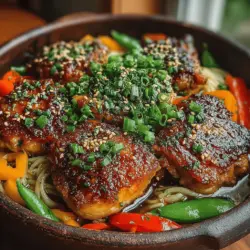 The Sticky Sesame Chicken and Noodle Bowl is a culinary delight that beautifully marries a variety of textures and flavors, offering a satisfying meal that is both comforting and vibrant. This dish features tender, marinated chicken that is complemented by a medley of fresh vegetables and perfectly cooked noodles, all enveloped in a luscious, sticky sauce. As the popularity of Asian-inspired recipes continues to grow in home kitchens across the globe, this bowl stands out as a fantastic option for weeknight dinners or meal prep. With its straightforward preparation and potential for customization, the Sticky Sesame Chicken and Noodle Bowl is an ideal meal for busy individuals or families looking to enjoy a flavorful and nutritious dish without spending hours in the kitchen.