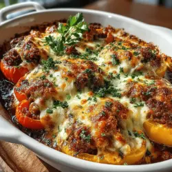 Savory Sausage-Stuffed Bell Peppers are more than just a meal; they embody comfort, versatility, and a burst of flavor in every bite. This dish brings together the wholesome goodness of fresh vegetables and hearty fillings, making it an ideal option for busy weeknights or festive gatherings. The vibrant bell peppers serve as a colorful vessel, housing a delicious mixture of Italian sausage, rice, and aromatic spices that come together to create a satisfying, nutritious meal.