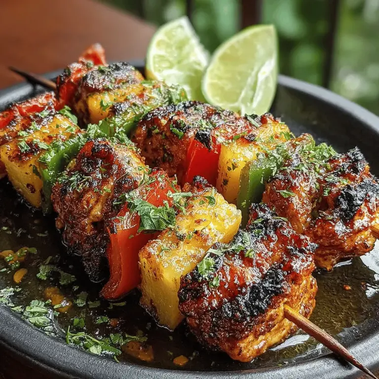 Welcome to the world of Tropical Bliss Pineapple Chicken Skewers! If you're seeking a dish that embodies the essence of summer with its vibrant colors and enticing flavors, look no further. This delightful recipe marries the succulent tenderness of chicken with the natural sweetness of fresh pineapple, complemented by the crunch of colorful bell peppers and red onion. Grilled to perfection, these skewers not only present an impressive visual feast but also promise a burst of tropical flavors that will transport you to a sun-drenched paradise with every bite.