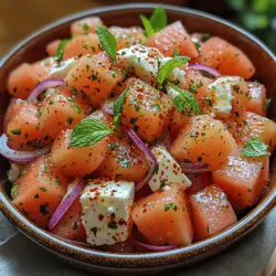 As the temperatures rise and the sun shines brightly, there’s nothing quite like a refreshing salad to cool you down and awaken your senses. The Zesty Feta Watermelon Salad is a vibrant medley of flavors and textures that perfectly embodies the spirit of summer. This dish is not only a feast for the eyes but also a deliciously light option for gatherings, picnics, or a simple meal on a hot day. The delightful combination of sweet watermelon, creamy feta cheese, and zesty lime creates a harmony that is both invigorating and satisfying.