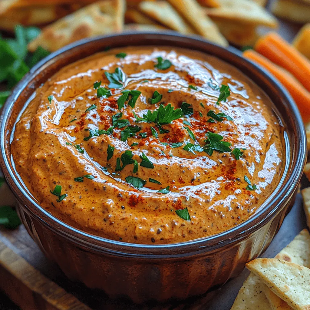 If you're looking to add a delicious and visually appealing appetizer to your culinary repertoire, the Creamy Roasted Red Pepper Dip is an excellent choice. This dip is not only rich and flavorful but also offers a delightful combination of sweet roasted red peppers, creamy cheese, and tangy sour cream. It’s a versatile dish that fits perfectly into various occasions—be it a casual gathering, a festive celebration, or even a simple weekday snack. What makes this dip particularly appealing is its ease of preparation, allowing both novice and seasoned cooks to create a dish that will impress their guests.