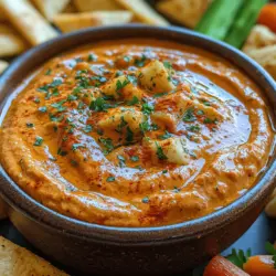 If you're looking to add a delicious and visually appealing appetizer to your culinary repertoire, the Creamy Roasted Red Pepper Dip is an excellent choice. This dip is not only rich and flavorful but also offers a delightful combination of sweet roasted red peppers, creamy cheese, and tangy sour cream. It’s a versatile dish that fits perfectly into various occasions—be it a casual gathering, a festive celebration, or even a simple weekday snack. What makes this dip particularly appealing is its ease of preparation, allowing both novice and seasoned cooks to create a dish that will impress their guests.