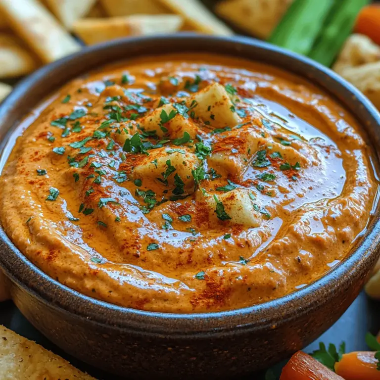 If you're looking to add a delicious and visually appealing appetizer to your culinary repertoire, the Creamy Roasted Red Pepper Dip is an excellent choice. This dip is not only rich and flavorful but also offers a delightful combination of sweet roasted red peppers, creamy cheese, and tangy sour cream. It’s a versatile dish that fits perfectly into various occasions—be it a casual gathering, a festive celebration, or even a simple weekday snack. What makes this dip particularly appealing is its ease of preparation, allowing both novice and seasoned cooks to create a dish that will impress their guests.