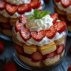 Strawberry shortcake is a classic dessert that evokes feelings of nostalgia and warmth. Its origins can be traced back to the 19th century, where it emerged as a popular summer treat, particularly in North America. The combination of sweet, ripe strawberries paired with fluffy whipped cream and light, buttery cake creates a symphony of flavors and textures that is truly irresistible. What makes our Luscious Strawberry Shortcake Cups special is not only their mouthwatering taste but also their elegant presentation, making them perfect for gatherings, parties, or simply to enjoy as a delightful end to a meal.