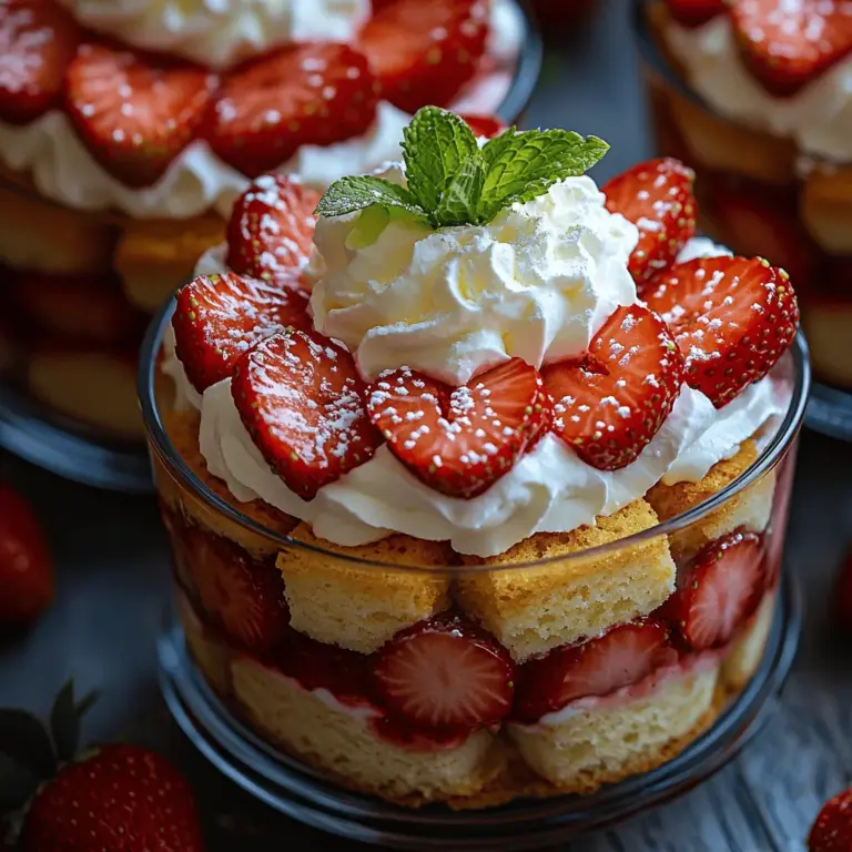 Strawberry shortcake is a classic dessert that evokes feelings of nostalgia and warmth. Its origins can be traced back to the 19th century, where it emerged as a popular summer treat, particularly in North America. The combination of sweet, ripe strawberries paired with fluffy whipped cream and light, buttery cake creates a symphony of flavors and textures that is truly irresistible. What makes our Luscious Strawberry Shortcake Cups special is not only their mouthwatering taste but also their elegant presentation, making them perfect for gatherings, parties, or simply to enjoy as a delightful end to a meal.
