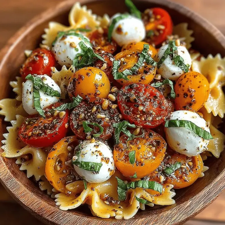 Introducing the Mediterranean Bliss Caprese Pasta Salad, a dish that bursts with vibrant flavors, fresh ingredients, and an effortless preparation that makes it an ideal choice for any occasion. This delightful pasta salad seamlessly combines the essence of Mediterranean cuisine with the classic elements of a Caprese salad, featuring ripe tomatoes, creamy mozzarella, fragrant basil, and perfectly cooked pasta. Whether served as a refreshing side dish at a summer barbecue or as a light main course for a weeknight dinner, this recipe embodies the spirit of Mediterranean dining—simple, wholesome, and full of flavor.