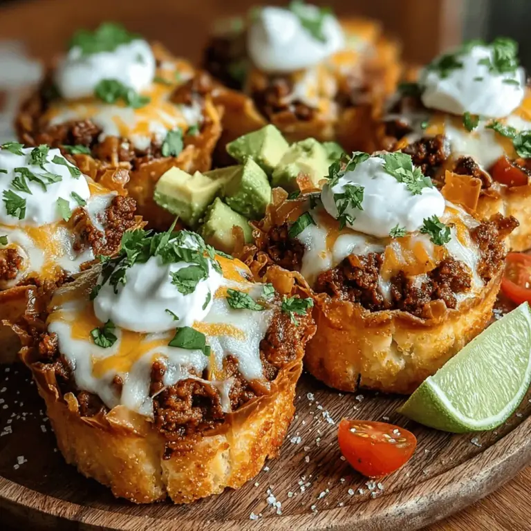 Delightful and bursting with flavor, Mini Chicken Taco Cups are the perfect blend of convenience and taste. These bite-sized appetizers are designed to impress, combining seasoned ground chicken, melty cheese, and fresh toppings all nestled within crispy phyllo pastry cups. Whether you’re hosting a party, preparing for a game night, or simply seeking a fun and delicious dish for a casual family dinner, these mini taco cups are sure to become a favorite in your culinary repertoire.