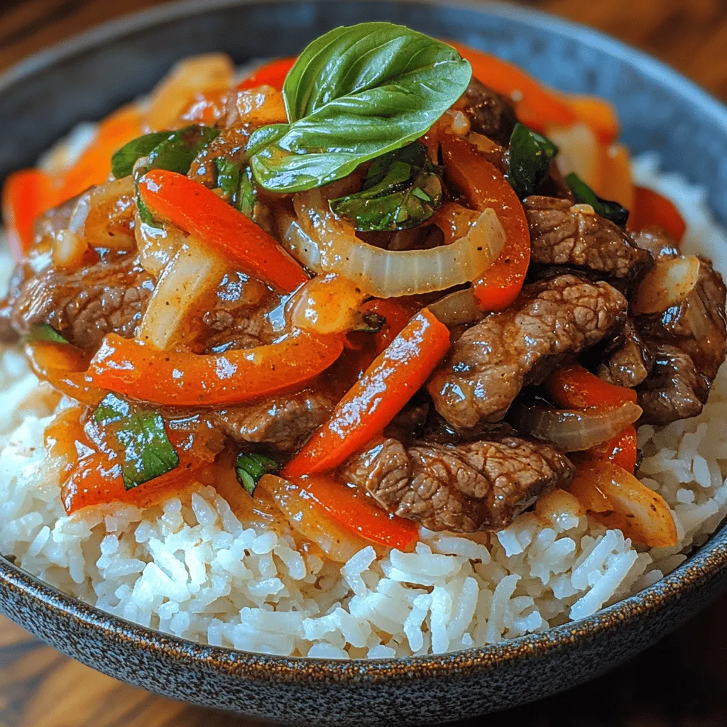 Basil-Infused Thai Flavors: Beef Stir Fry is a vibrant dish that perfectly exemplifies the bold and aromatic qualities of Thai cuisine. This delightful stir fry is an explosion of flavors, combining tender beef strips with an array of colorful vegetables, all enveloped in a fragrant sauce enriched with fresh basil. The dish is not only visually appealing but also offers a well-balanced blend of sweet, salty, and spicy notes—a hallmark of traditional Thai cooking.