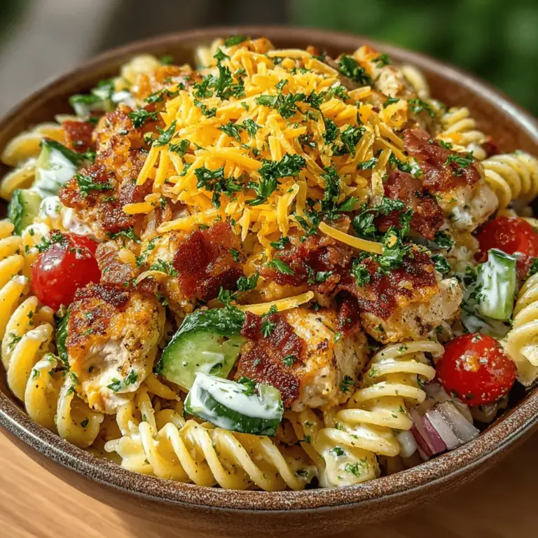 Pasta salads have become a staple at gatherings, picnics, and potlucks, offering a delightful way to combine flavors and textures into a single dish. Among the myriad of pasta salad recipes available, the Chillin' Chicken Bacon Ranch Pasta Salad stands out for its satisfying mix of savory chicken, crispy bacon, fresh vegetables, and a creamy ranch dressing. This dish is not only delicious but also incredibly versatile, allowing it to shine at any event, whether it’s a casual summer barbecue or an elegant dinner party.