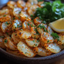 To begin crafting your crispy spicy onion petals, the first step is slicing the onions properly. Start with large, firm onions—Vidalia or yellow onions work best due to their sweetness and size. Here’s how to slice them into petals while keeping them connected at the base for optimal frying: