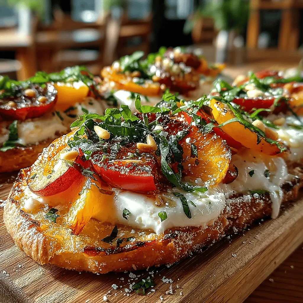 The Peach & Basil Flatbread Delight is a culinary masterpiece that brings together the vibrant flavors of summer in a single dish. As the warm months usher in an abundance of fresh peaches, this recipe capitalizes on their juicy sweetness, pairing them with the aromatic essence of basil and the creamy richness of fresh mozzarella. This delightful combination makes for an exceptional appetizer or a light meal that is not only visually appealing but also brimming with taste.