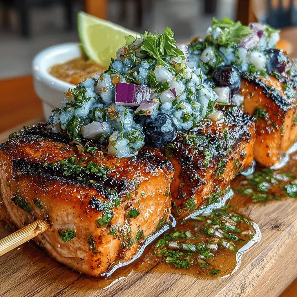 As the warm months roll in, our desire for light, vibrant meals increases. Enter the Citrus-Infused Salmon Skewers with Zesty Blueberry Salsa, a dish that perfectly captures the essence of summer. This delightful recipe marries the rich, buttery flavors of fresh salmon with the bright sweetness of blueberries and the zesty kick of citrus. Whether you're hosting a backyard barbecue, planning a family gathering, or simply looking for a quick and nutritious dinner option, these skewers are sure to impress your guests and delight your taste buds.