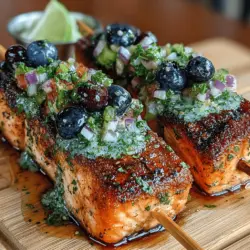 Citrus-Infused Salmon Skewers with Zesty Blueberry Salsa