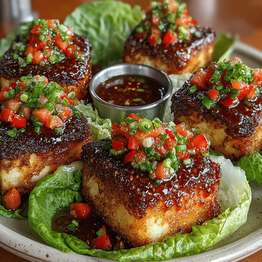<strong>Introduction</strong>” /></p>
</p>
<h2>Step-by-Step Guide to Preparing Flavorful Tofu Lettuce Wraps</h2>
</p>
<h3>Preparing the Tofu</h3>
</p>
<p>To achieve the best texture in your tofu lettuce wraps, start by selecting firm or extra-firm tofu. This type holds its shape well during cooking and provides a satisfying bite. Pressing the tofu is critical to eliminate excess moisture, allowing it to achieve a deliciously crispy texture when cooked.</p>
</p>
<p>1. <strong>Press the Tofu</strong>: Wrap the tofu block in a clean kitchen towel or several layers of paper towels. Place a heavy object, such as a skillet or a few cans, on top. Let it sit for at least 30 minutes. This process not only removes moisture but also enhances the tofu’s ability to absorb flavors.</p>
</p>
<p>2. <strong>Cut the Tofu</strong>: Once pressed, slice the tofu into cubes or strips, depending on your presentation preference. For more texture, aim for 1-inch cubes. The size will affect the cooking time, so adjust accordingly.</p>
</p>
<h3>Cooking the Tofu</h3>
</p>
<p>Achieving the perfect golden and crispy exterior on your tofu is all about the cooking method.</p>
</p>
<p>1. <strong>Heat the Pan</strong>: Use a non-stick skillet or a cast-iron pan for best results. Heat a tablespoon of oil over medium-high heat until shimmering.</p>
</p>
<p>2. <strong>Fry the Tofu</strong>: Add the tofu pieces in a single layer, making sure not to overcrowd the pan. Let them cook undisturbed for 4-5 minutes until a golden crust forms. Flip the tofu and cook for an additional 4-5 minutes on the other side. For extra crunch, consider adding a sprinkle of cornstarch before frying; it creates an even crispier texture.</p>
</p>
<p>3. <strong>Season the Tofu</strong>: While the tofu is cooking, add a splash of soy sauce or tamari for flavor. Toss gently to coat the tofu pieces, allowing them to absorb the salty goodness.</p>
</p>
<h3>Crafting the Strawberry Glaze</h3>
</p>
<p>The strawberry glaze is the star of this dish, bringing a fresh, fruity element that beautifully complements the savory tofu.</p>
</p>
<p>1. <strong>Prepare the Strawberries</strong>: Begin with fresh or frozen strawberries. If using fresh strawberries, wash, hull, and chop them into small pieces. If using frozen, thaw and drain any excess liquid.</p>
</p>
<p>2. <strong>Cook the Glaze</strong>: In a small saucepan, combine the strawberries, a tablespoon of maple syrup or honey (for added sweetness), and a splash of apple cider vinegar to balance the flavors.</p>
</p>
<p>3. <strong>Simmer</strong>: Cook over medium heat until the strawberries break down and the mixture reduces, about 5-7 minutes. Stir occasionally to prevent sticking. You want a thick, sauce-like consistency. If it’s too runny, continue to simmer until desired thickness is reached.</p>
</p>
<p>4. <strong>Blend (Optional)</strong>: For a smoother glaze, you can blend the mixture with an immersion blender or regular blender. This step is optional and depends on your texture preference.</p>
</p>
<h3>Sautéing the Vegetables</h3>
</p>
<p>To ensure your vegetables are vibrant and crunchy, quick sautéing is key.</p>
</p>
<p>1. <strong>Choose Your Veggies</strong>: Bell peppers, carrots, and cucumbers are great choices for color and crunch. You can also add mushrooms, zucchini, or shredded cabbage for added texture.</p>
</p>
<p>2. <strong>Sauté</strong>: Heat a teaspoon of oil in the same pan used for tofu over medium-high heat. Add the chopped vegetables, stirring frequently. Sauté for 2-3 minutes until just tender but still crisp. Season with a pinch of salt and pepper to enhance the flavors.</p>
</p>
<h3>Assembling the Wraps</h3>
</p>
<p>Now that you have all components prepared, it’s time to assemble your flavorful tofu lettuce wraps.</p>
</p>
<p>1. <strong>Choose Your Lettuce</strong>: Crisp romaine or butter lettuce leaves work best as they are sturdy enough to hold the filling. Gently wash and dry each leaf.</p>
</p>
<p>2. <strong>Fill the Wraps</strong>: Place a few pieces of cooked tofu in the center of each lettuce leaf, followed by a generous scoop of sautéed vegetables. Drizzle the strawberry glaze over the top for a burst of flavor.</p>
</p>
<p>3. <strong>Presentation Ideas</strong>: Arrange the wraps on a platter and serve with extra strawberry glaze on the side for dipping. Garnish with sesame seeds or chopped green onions for an added touch of elegance.</p>
</p>
<h2>Flavor Pairing: The Harmony of Ingredients</h2>
</p>
<p>The combination of tofu, vegetables, and strawberry glaze creates a delightful balance of flavors and textures. The savory, umami-rich tofu pairs beautifully with the crunchy freshness of the vegetables.</p>
</p>
<h3>Sweetness Meets Savory</h3>
</p>
<p>The sweetness of strawberries in the glaze contrasts wonderfully with the savory elements of the tofu and vegetables, creating a harmonious blend that excites the palate. This sweet-savory dynamic is not only appealing but also offers a refreshing twist on traditional wraps.</p>
</p>
<h3>Enhancing the Flavor Experience</h3>
</p>
<p>To elevate your tofu lettuce wraps even further, consider adding additional toppings such as:</p>
</p>
<p>– <strong>Chopped Herbs</strong>: Fresh cilantro or basil can add brightness and depth to your wraps.</p>
<p>– <strong>Nuts and Seeds</strong>: Toasted sesame seeds or chopped peanuts provide a crunchy texture and nutty flavor.</p>
<p>– <strong>Spicy Elements</strong>: A drizzle of sriracha or a sprinkling of red pepper flakes can introduce a kick if desired.</p>
</p>
<h2>Serving Suggestions and Pairings</h2>
</p>
<p>These tofu lettuce wraps are versatile and can be enjoyed in various ways.</p>
</p>
<h3>Complementary Side Dishes</h3>
</p>
<p>Serve your wraps alongside a refreshing cucumber salad or a bowl of edamame for a complete meal. A light miso soup can also be a wonderful addition, balancing the meal with warmth and depth.</p>
</p>
<h3>Perfect for Gatherings and Meal Prep</h3>
</p>
<p>These wraps make for an excellent appetizer or main dish for gatherings, as they are easy to assemble and visually appealing. Additionally, they are perfect for meal prep! Prepare the components ahead of time and store them separately. Assemble just before serving to preserve the freshness of the lettuce.</p>
</p>
<h3>Storing Leftovers</h3>
</p>
<p>If you have leftover ingredients, store the tofu, vegetables, and glaze in airtight containers in the refrigerator. The tofu will keep for about 3-4 days, while the glaze can last up to a week. However, it’s best to store the lettuce leaves separately to prevent them from wilting. Assembled wraps are best enjoyed fresh but can be kept in the fridge for a day if necessary.</p>
</p>
<h2>Conclusion</h2>
</p>
<p>Flavorful tofu lettuce wraps with strawberry glaze are not only a feast for the eyes but also a deliciously healthy option for any meal. Packed with protein from the tofu, vibrant vegetables, and a fruity glaze, this dish checks all the boxes for a nutritious meal that is easy to prepare.</p>
</p>
<p>By experimenting with this recipe, you can customize the flavors to your liking and explore the joy of cooking with fresh, wholesome ingredients. We encourage you to try this unique dish at home, share it with loved ones, and allow your creativity to shine through with variations. Embrace the satisfaction that comes from preparing and sharing delicious meals that nourish both body and soul.</p>
</div>