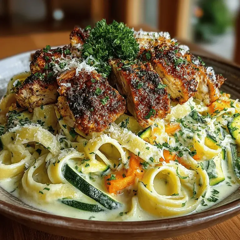 When it comes to comfort food, few dishes can rival the rich, creamy goodness of Alfredo pasta. Combining the savory flavors of chicken with the fresh, vibrant crunch of zucchini, our Creamy Chicken & Zucchini Alfredo Delight is a dish that not only satisfies your cravings but also brings a touch of nutrition to your dinner table. With its luscious Alfredo sauce enveloping perfectly cooked fettuccine, this meal is as pleasing to the eyes as it is to the palate. Whether you're preparing a weeknight dinner or hosting a special gathering, this recipe is designed to impress without overwhelming you in the kitchen.
