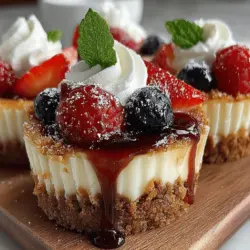 When it comes to dessert, few options can match the perfect balance of elegance and simplicity that Mini Cheesecake Cups provide. These delightful treats are not only visually appealing but also serve as the ideal sweet finish to any meal or gathering. Their individual servings make them a popular choice for parties, potlucks, and family gatherings, allowing guests to enjoy a rich, creamy cheesecake without the need for slicing and serving a larger cake. The combination of the luscious cheesecake base topped with fresh mixed berries creates a harmonious blend of flavors and textures that is sure to please any palate.