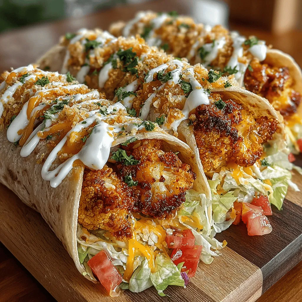 The Buffalo Cauliflower Wrap Delight is a culinary creation that embodies the perfect blend of flavors and textures. This dish brings together the fiery tang of Buffalo sauce and the satisfying crunch of baked cauliflower, all elegantly enveloped in a soft tortilla. It stands as an excellent option for vegetarians and anyone seeking to cut down on meat consumption while still enjoying a hearty meal. With straightforward ingredients and an uncomplicated cooking process, this recipe is not only delicious but also a fantastic addition to your mealtime repertoire. Whether you're preparing a satisfying lunch, a quick dinner, or a crowd-pleasing snack for game day, these wraps are bound to impress both family and friends.