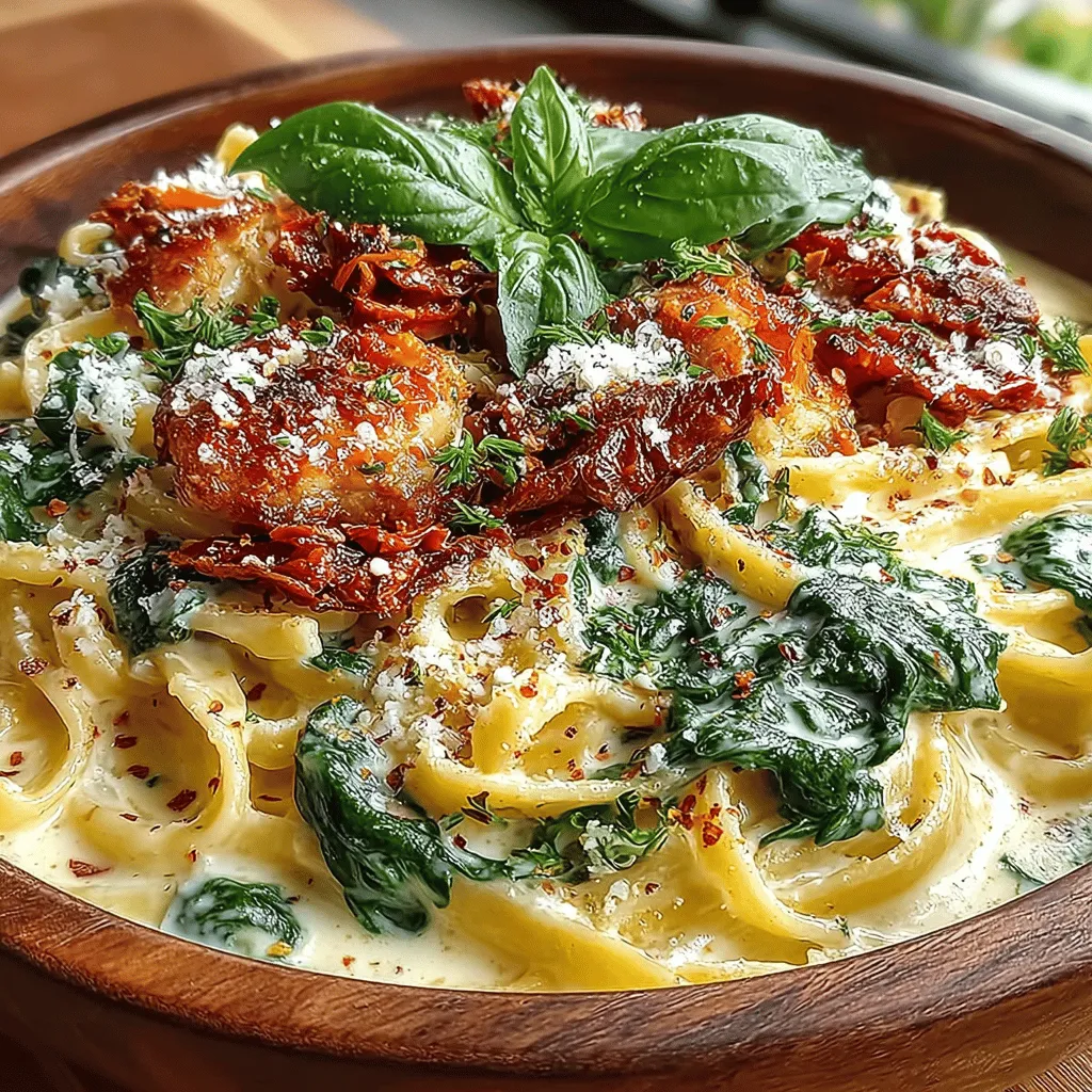 When it comes to comforting yet nutritious meals, the Vibrant Spinach & Sun-Dried Tomato Pasta stands out as a colorful and flavorful option that is sure to delight the senses. This dish beautifully balances the earthiness of fresh spinach with the sweet, tangy notes of sun-dried tomatoes, creating a pasta experience that is both satisfying and health-conscious. With its rich yet light sauce and a medley of textures, this pasta is perfect for weeknight dinners, yet elegant enough to serve at special occasions, making it a versatile addition to any home cook's repertoire.