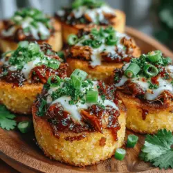Mini BBQ Chicken Polenta Bites are a delightful fusion of flavors and textures that serve as an ideal appetizer or snack option. These bite-sized treats combine the creamy texture of polenta with the savory goodness of BBQ chicken, all topped with melted cheddar cheese and fresh garnishes. Perfect for a game day gathering, a casual dinner party, or a family meal, these polenta bites are sure to impress your guests with their unique combination of flavors and appealing presentation. In this article, we'll delve into the preparation process, explore the key ingredients, and uncover the culinary magic behind these delicious bites.